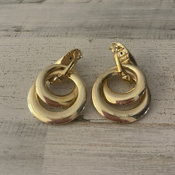 Gold Tone Door Knocker Stud Earrings. - Picture 3 of 5